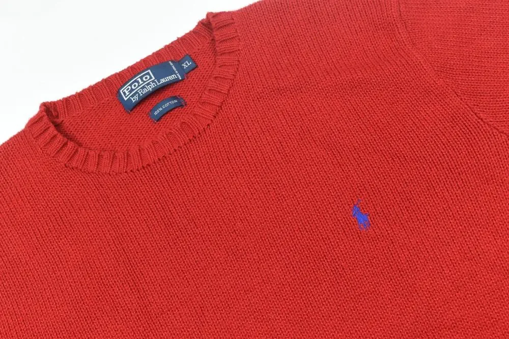 Vintage Polo Ralph Lauren Sweater Mens XL Red Cotton Knit Long Sleeve Pullover